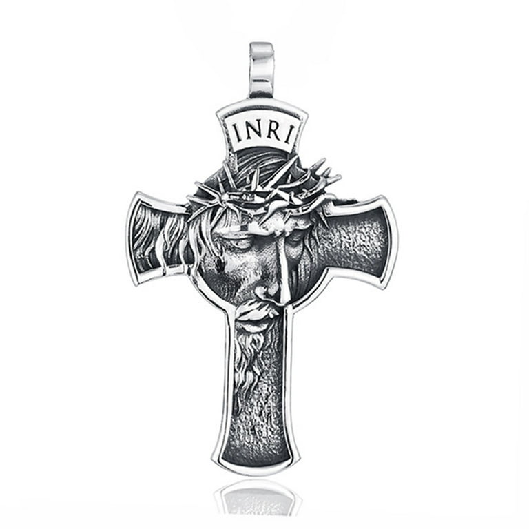 Retro Stainless Steel Cross Keychain Mens Christian Religious Knife Pendant  Spring Snap Buckle Car Keyring Vikings Norse Jewelry