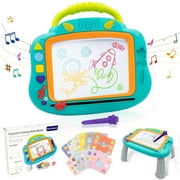 Magnetic Drawing Board for Toddlers 1-3 Doodle Board for Kids 3 in 1 Light up Musical Educational Learning Alphabet Sounds Toys with 12 Drawing Cards for Girl Boys Birthday Gifts Green