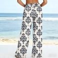 thumbnail image 5 of MYAOYI Women's Vintage Damask Print Wide Leg Pants, Smocked High Waist Palazzo Trousers with Pockets, 5 of 7