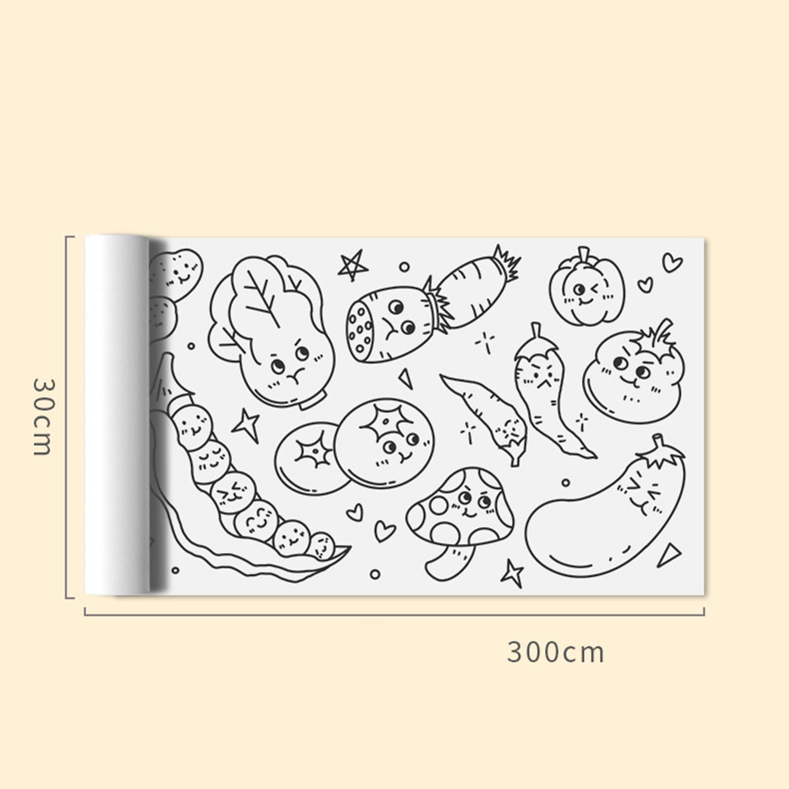 Kids Coloring Paper Roll, DIY Art Drawing Sticky Drawing Paper Roll,  Coloring Book Paper Toddlers Coloring Poster Gifts Fruit and Vegetable