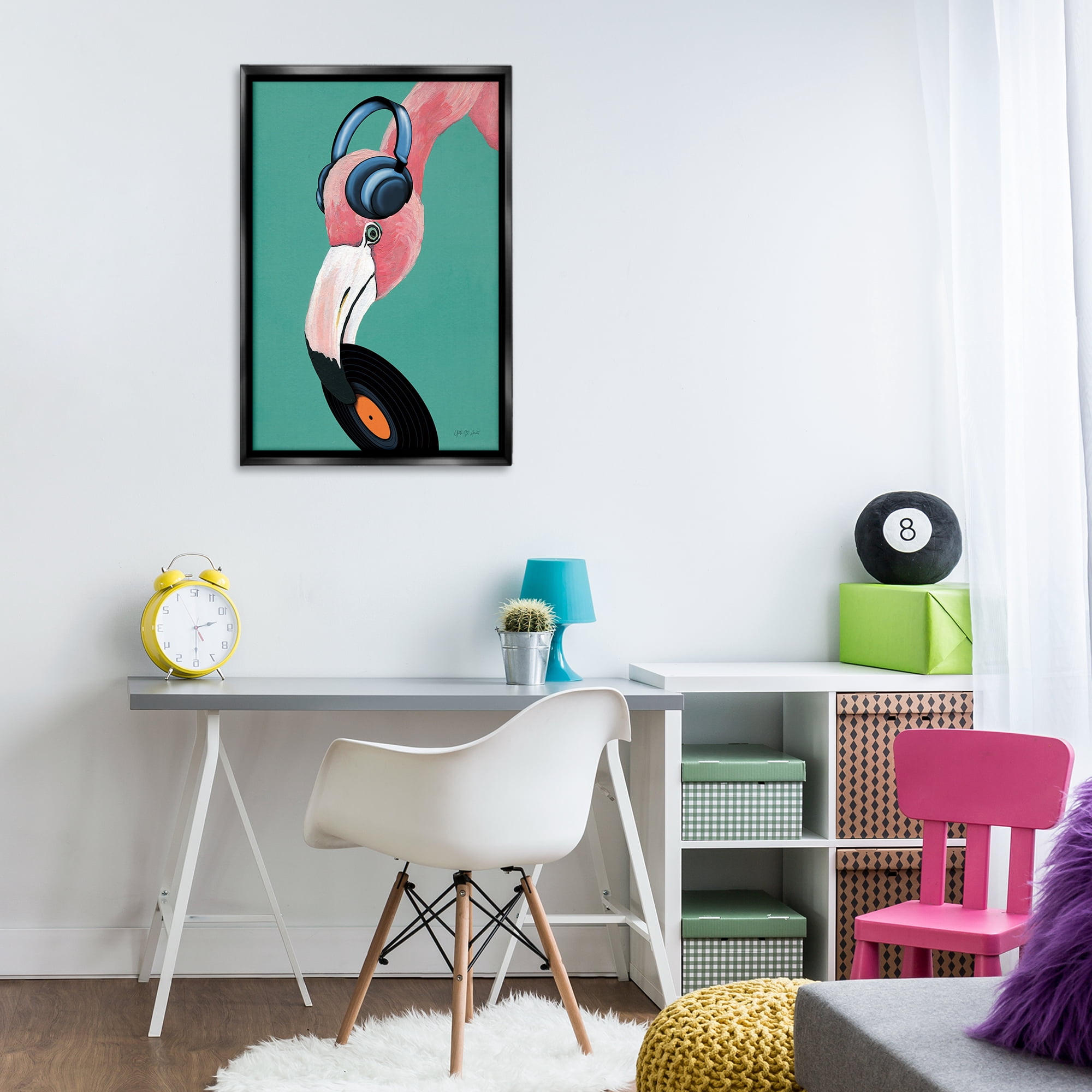 Stupell Industries Fun Musical Flamingo Animals & Insects Painting Black Floater Framed Art Print Wall Art, 21 x 31