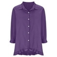 thumbnail image 5 of Cmfcve Plus Size Woman Top Lapel 3/4 Length Sleeve Cotton Linen Tunic Shirts V-Neck Ruffled Hem Button Down Gauze Blouse, 5 of 6