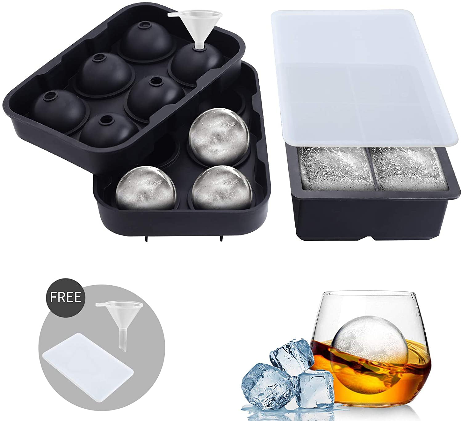 Easy Release Reusable Ice Molds Maker for Chilling Whiskey Wine Cocktail Beverages Juice Novel Silicone Ice Ball Maker Sphere Ice Mold Big Ice Cube Trays 3 Pack 