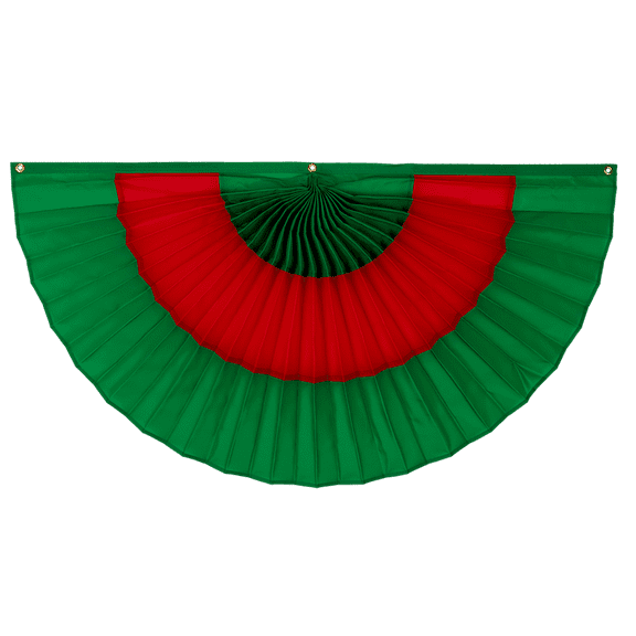 Christmas Cotton Flag Bunting by Old Glory Bunting.  2' x 4' Fully Sewn Green & Red 3 Stripe Xmas Fan Flag Bunting Banner. Pleated Fans Made in The USA! Free Shipping Available!