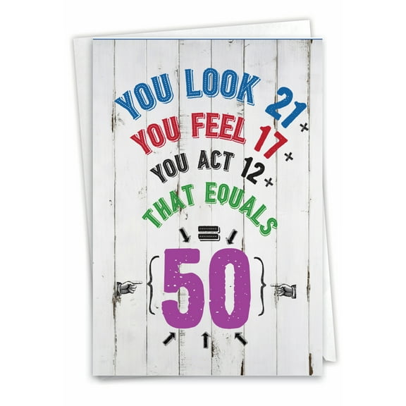 1 Funny Birthday Card with Envelope - Age Equation Milestones 50 C7195MBG