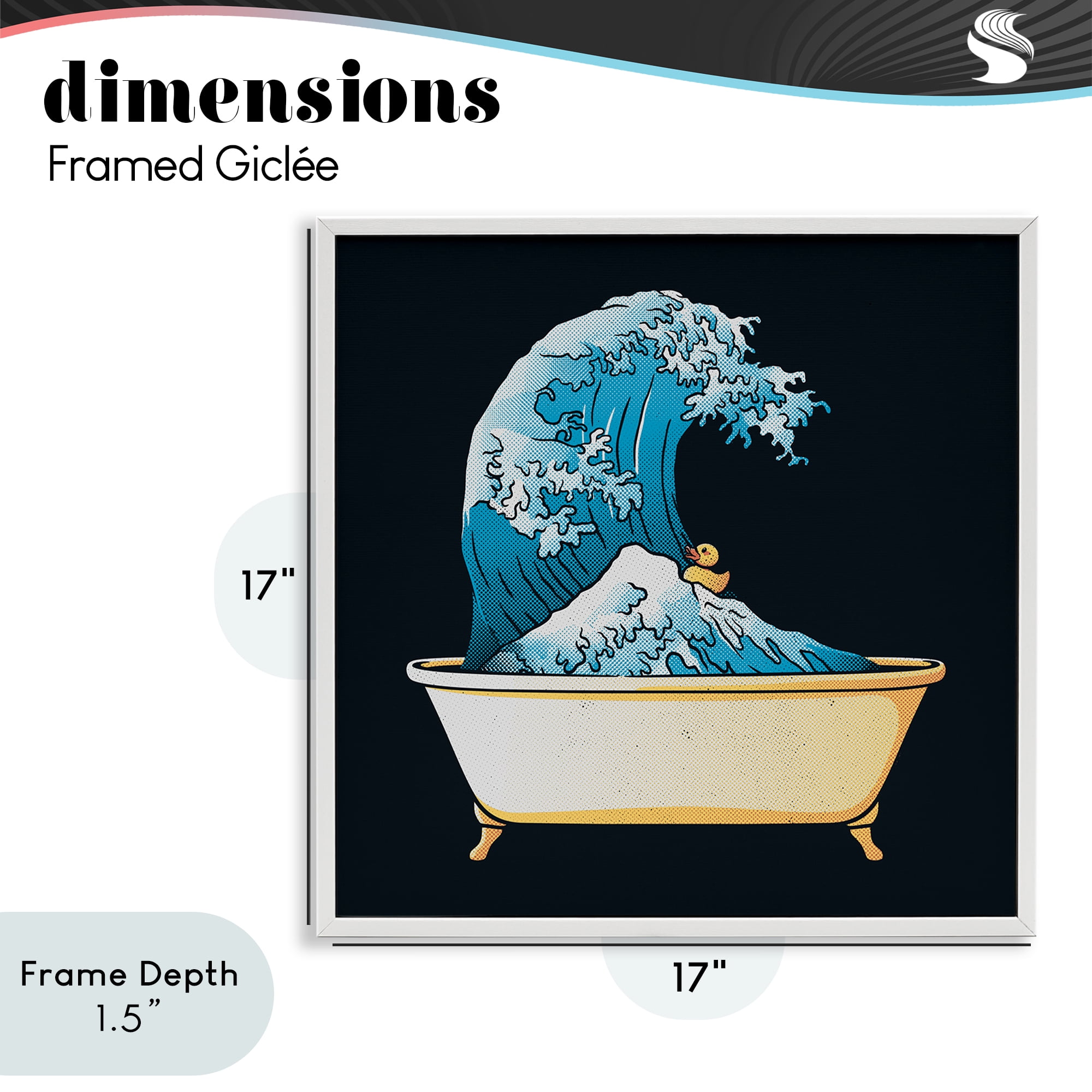 Stupell Industries Bathtub with Kanagawa Wave White Framed Giclee Art, design by Tobe Fonseca