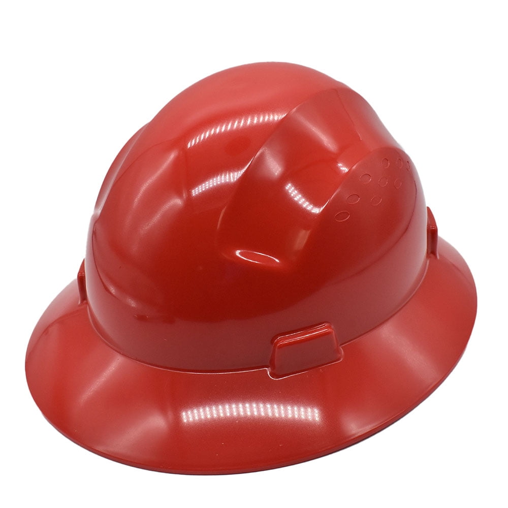 Interstate Safety 40410 Snap Lock 4 Point Ratchet Suspension Full Brim Hard Hat / Safety Helmet - 6-1/2 Inch to 8 Inch Heads - Red Color