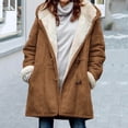 thumbnail image 4 of Skymirror Women Fuzzy Jacket Fleece Lined Hooded Horn Buttons Medium Length Overcoat Winter Windproof Furry Outerwear Streetwear, 4 of 8