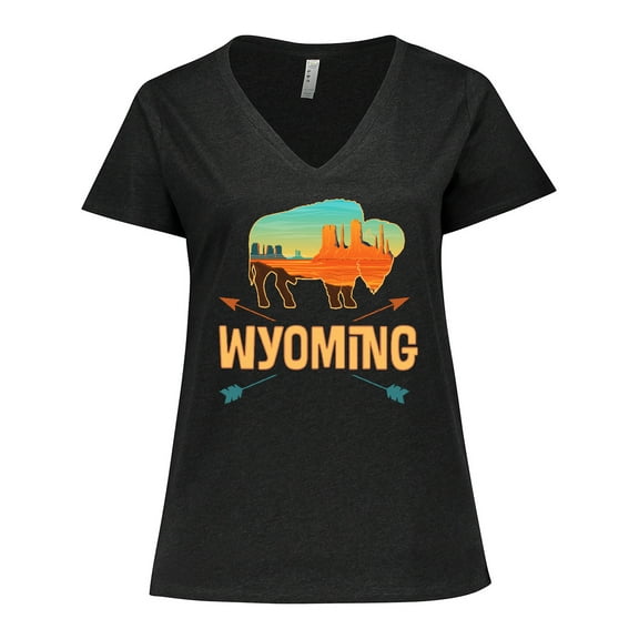 Inktastic Wyoming Vacation Buffalo Silhouette Women's Plus Size V-Neck T-Shirt