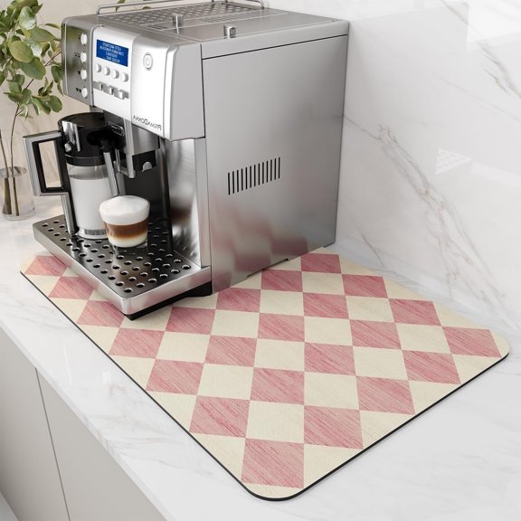 Coffee Bar Mat Pink Coffee Mat Non Slip Rubber Backed Dish Drying Mat Anti-Slip Cafe Bar Accessories for Kitchen Counter Coffee Maker or Machine, 11.8x15.7 inch