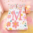 thumbnail image 5 of meiyoeat Girls Personalized Monogram M Gifts Full Size Sheets For Kids,Watercolor Kawaii Floral Bed Sheets,4pcs, 5 of 6