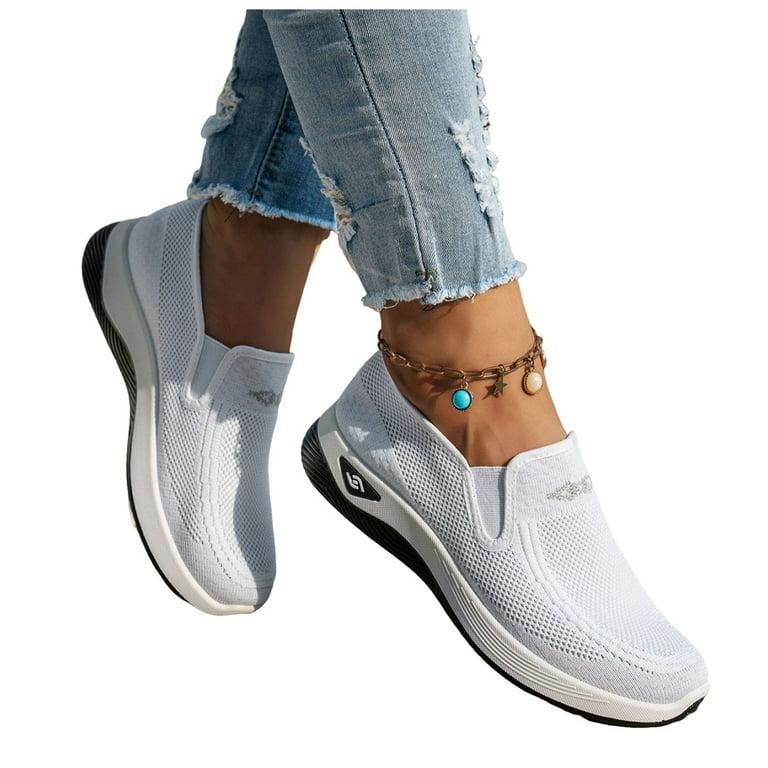 Women's Size 8 Wide Slip On Sneakers - Arch Support Orthopedic Walking Shoes For Business Casual