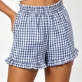 thumbnail image 4 of Cutuoiiu Women's High Waist Gingham Shorts Elastic Ruffled Waist with Ruffle Hem, Casual Summer Beach Shorts with Pockets, 4 of 6