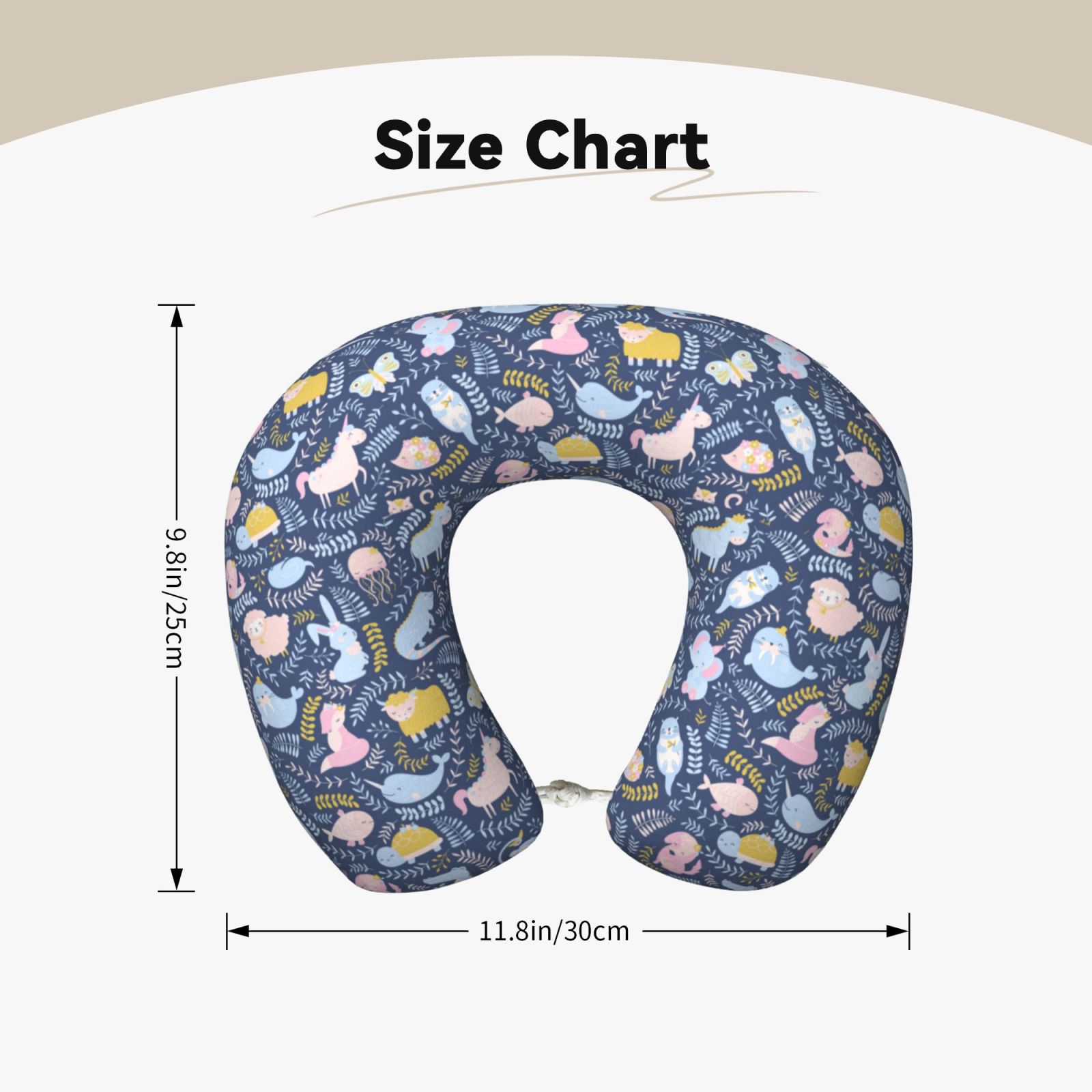 Xecao Cute Baby Animals Print Memory Foam Cervical Neck Pillow Versatile U-Shaped Pillows for Home,Office,Camping,Travelling,Soft Washable Cover