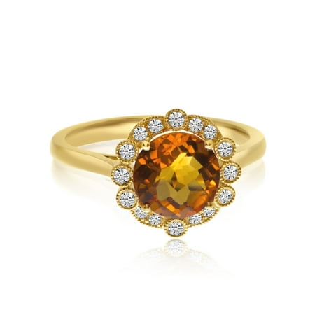 Direct-Jewelry - 14K Yellow Gold Citrine Beaded Halo Diamond Ring ...