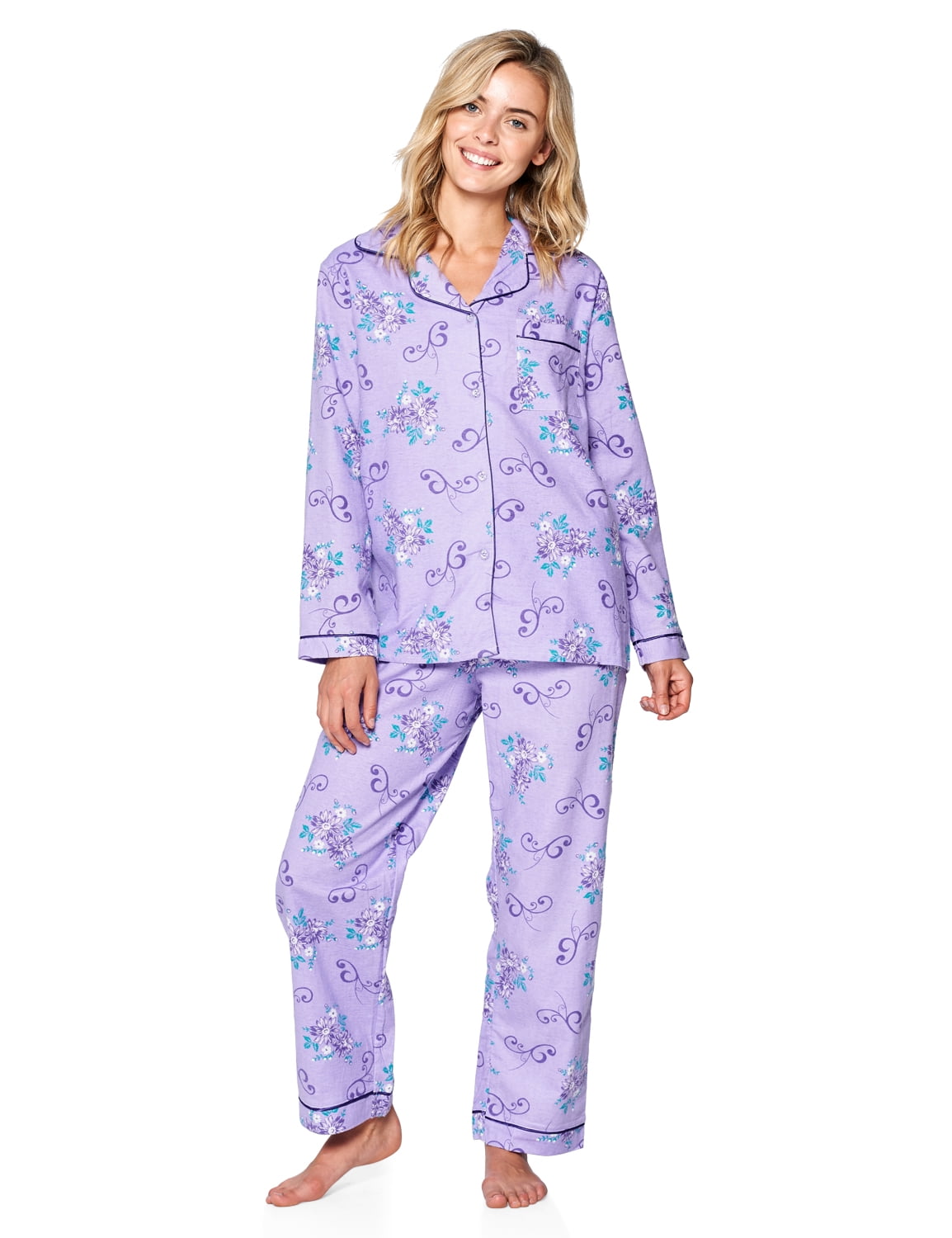 Casual Nights Women's Long Button Down Pajama Set - Purple - Plus Size 4X-Large - Walmart.com