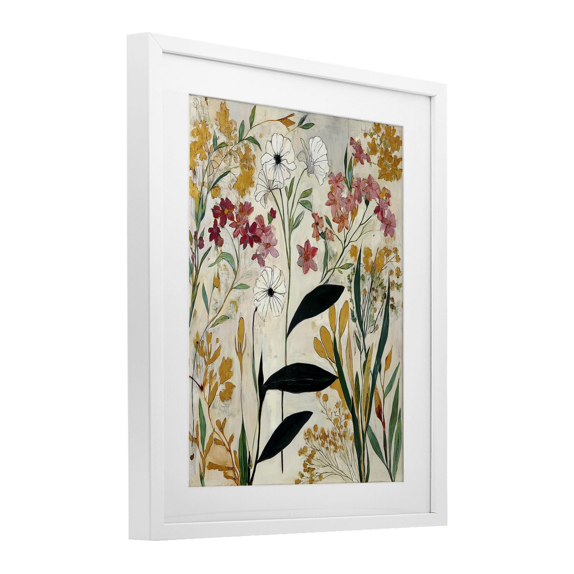 Vintage Playful Botanicals White Framed Print Under Glass, design by Annabelle Hall