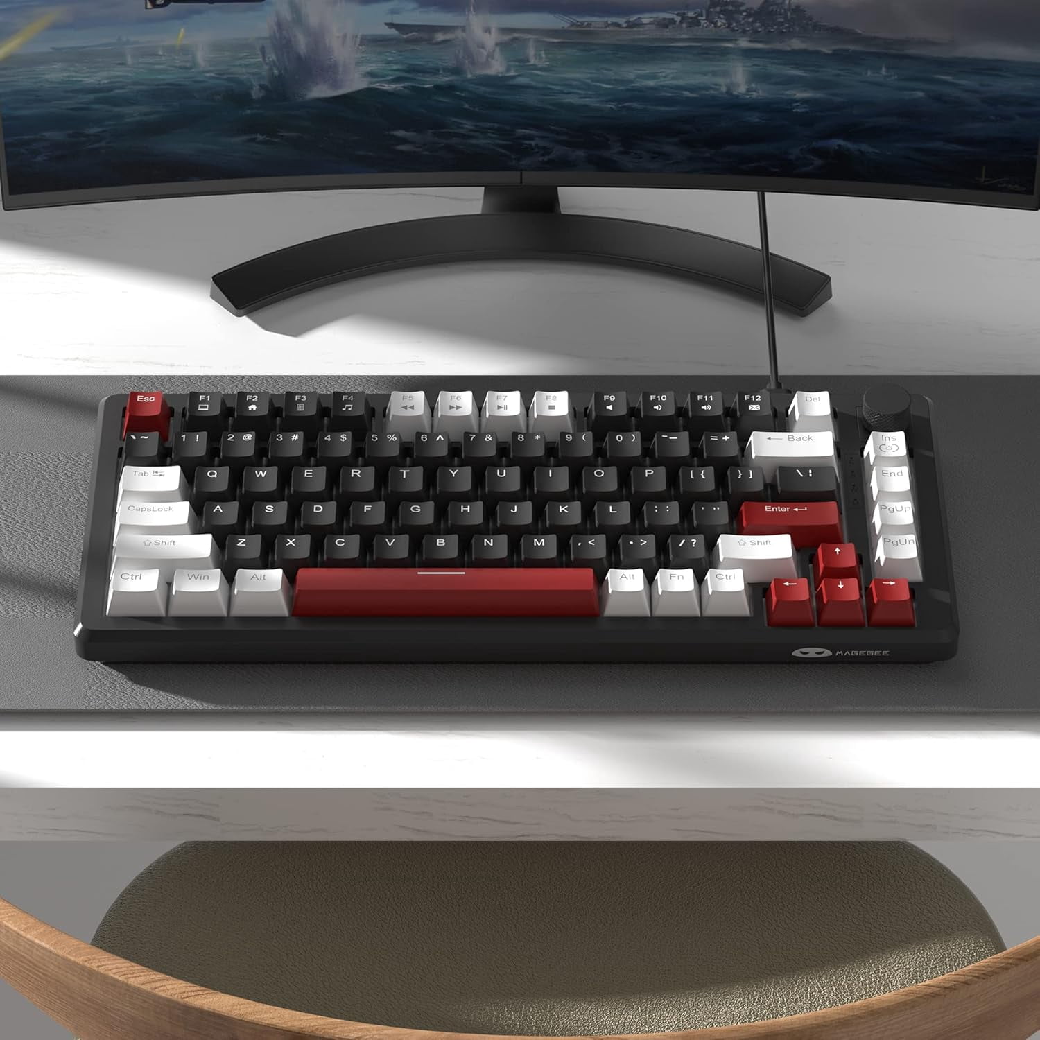 MageGee 75% Mechanical Gaming Keyboard, Compact Blue Backlit Wired Gaming Keyboards EVA Foam, Knob Control