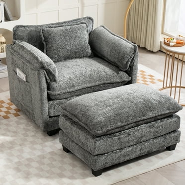 COOKCOK Oversized Accent Chair with Ottoman, Big Comfy Modular Cloud Arm Chair for Living Room, Bedroom, Grey