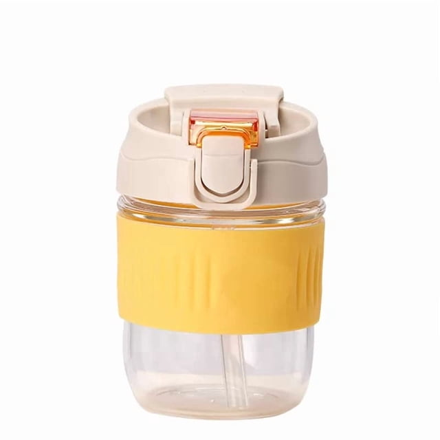 Glass Coffee Mug With Spill Proof Lid & Straw - 350ml, Yellow | Reusable Glass Coffee Cup With Two Drinking Options - Glass Travel Mug With Silicone Sleeve | Leak Proof, Non-slip & Easy To Clean