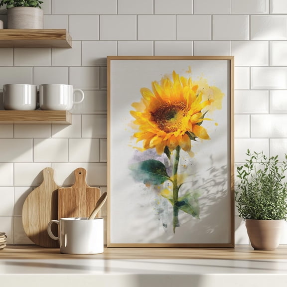 Sunflower Wall Art, Whimsical Botanical Nursery Decor, Unframed Paper Print Size 8x12