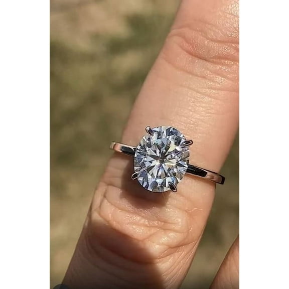 Solitaire Brilliance 2CT Oval Lab Grown Diamond Solitaire with Hidden Halo Engagement Ring 10K White Gold, Ring Size 4