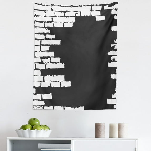Urban Graffiti Tapestry, Chalky Stencil Graffiti Design on Smutty Brick Wall Pattern, Fabric Wall Hanging Decor for Bedroom Living Room Dorm, 5 Sizes, Charcoal Grey and White, by Ambesonne
