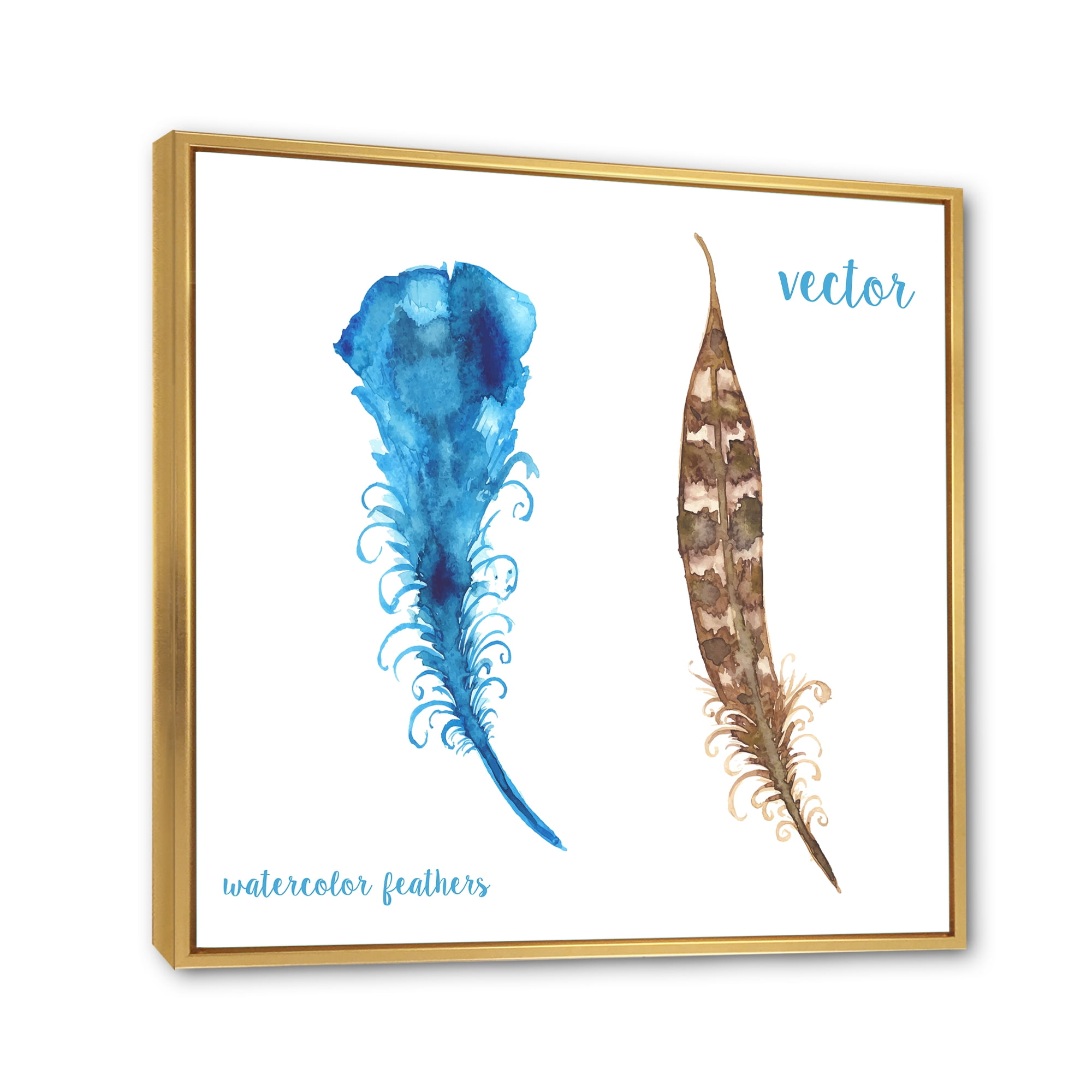 Ethnic Boho Watercolor Feathers 30 in x 30 in Framed Painting Canvas Art Print, by Designart