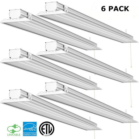 Sunco Lighting 6 Pack 4ft 48 Inch LED Flat Utility Shop Light 40W (260W EQ) 5000K Kelvin Daylight, 4500 Lumens, Double Integrated Linkable Garage Ceiling Fixture, Clear Lens - Energy Star /
