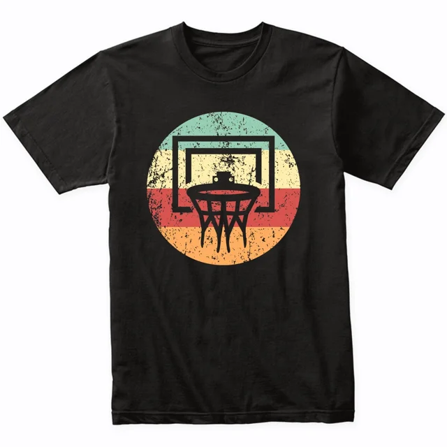 T-Shirt Unisexe Graphique de Sport Rétro avec Filet de Panier de Basketball Icône, jusqu'à la Taille 5TG