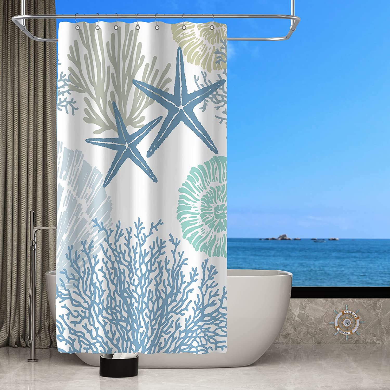  Yibuda Beach Starfish Shower Curtain Nautical Coastal Ocean  Theme Shower Curtain Fabric Polyester Waterproof Bathroom Curtains with  Hooks 60x72 Inch : Home & Kitchen