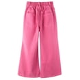 thumbnail image 2 of KIDSCOOL SPACE Big Girls Wide-leg Colored Denim Jeans, 5-14T Loose Elastic Waist with String Ripped Flared Pants,Rose Red,11-12 Years, 2 of 8