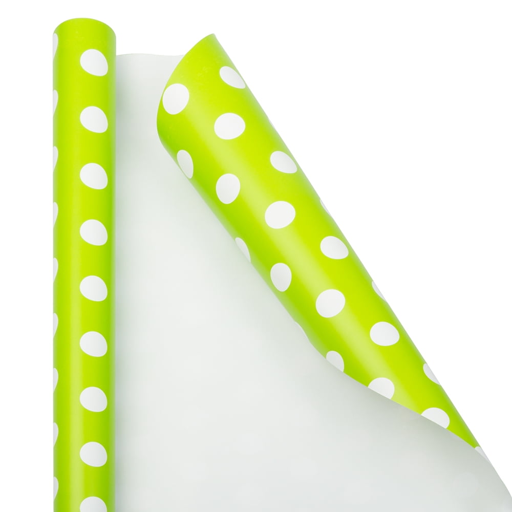 JAM Wrapping Paper, 25 Sq Ft, 1/Pack, Lime Green with White Polka Dots Gift Wrap