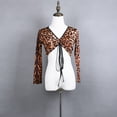 thumbnail image 2 of Drawstring V Neck Ruched Front Ladies Leopard Print Dance Crop Top Outfits, 2 of 7