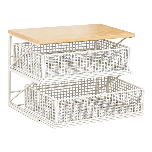 Organizador con estantes, estante de mostrador de café con cajón para jarabe de color crema. Blanco L
