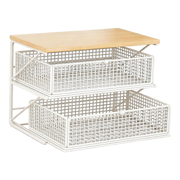 Organizador con estantes, estante de mostrador de café con cajón para jarabe de color crema. Blanco L