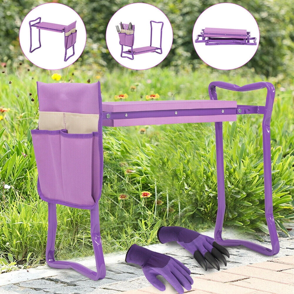 Folding Garden Stool, Gardening Bench, Heavy Duty Kneeler with Pouches ...