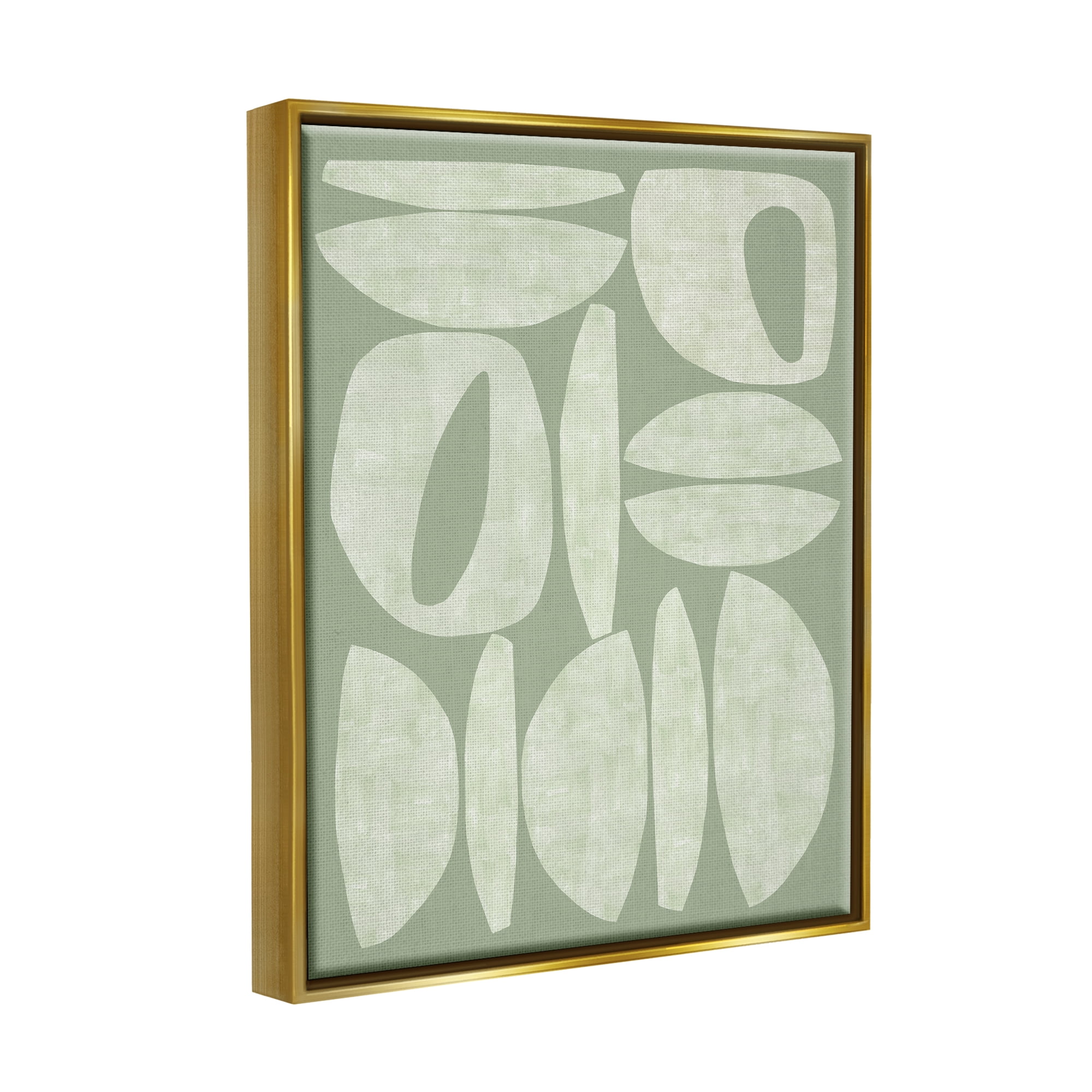 Stupell Industries Green Contemporary Shapes Abstract Painting Gold Floater Framed Canvas Art Print Wall Art, 17 x 21