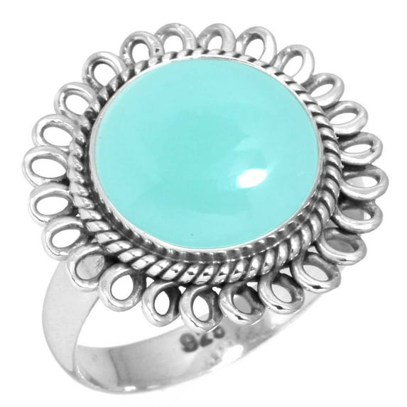 925 Silver Ring For Women - Girls Aqua Chalcedony Stone Silver Ring Size 12 March Birthstone Costume Silver Ring Size 12 Gift For Women On Anniversary 925 Silver Jewelry With Gemstone