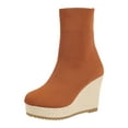 thumbnail image 7 of Platform Wedge Boots for Women Casual Stretch Knit Sock Booties Round Toe Slip on Fall Winter Ankle Boots High Heels Brown Size 6.5, 7 of 7