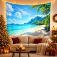 thumbnail image 3 of Tropical Coastal Landscape with Palm Trees on Sandy Shore, Serene Coastal for Beach Lovers, Nature Wall Art Decor Housewarming Gift Tapestry Wall Hanging for Living Room and Bedroom, 3 of 7