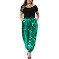 thumbnail image 2 of Pantalones Jogger de Talla Grande para Mujeres Agnes Orinda Metálicos Brillantes de Cintura Alta Elásticos Holográficos Sweatpant 2X Verde, 2 of 6