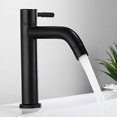 thumbnail image 1 of Grifo monomando para lavabo de agua fría de acero inoxidable negro con acabado mate para cocina y baño, rosca macho G1/2 pulg., 1 of 4