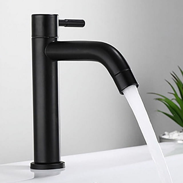 Grifo monomando para lavabo de agua fría de acero inoxidable negro con acabado mate para cocina y baño, rosca macho G1/2 pulg.
