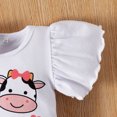 thumbnail image 4 of IBTOM CASTLE Newborn Baby Girls Casual Clothes Ruffles Sleeve Romper + Fruit Floral Bottoms Shorts + Headband 3PCS Summer Birthday Outfits 0-3 Months Cow, 4 of 8