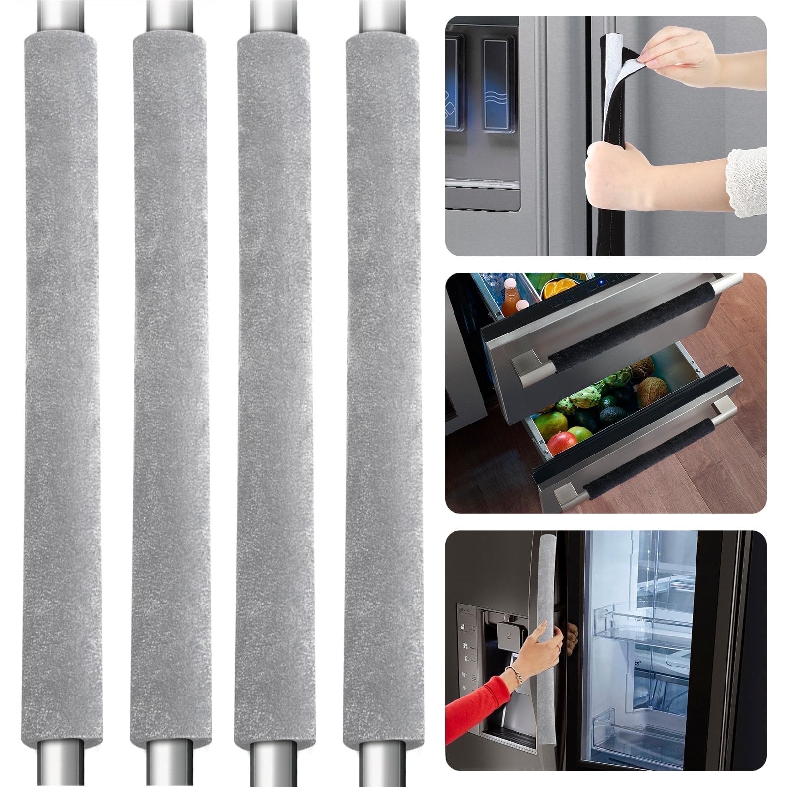 TSV 4pcs Refrigerator Door Handle Covers, Oven Dishwasher Fridge Decors for Kitchen, Gray