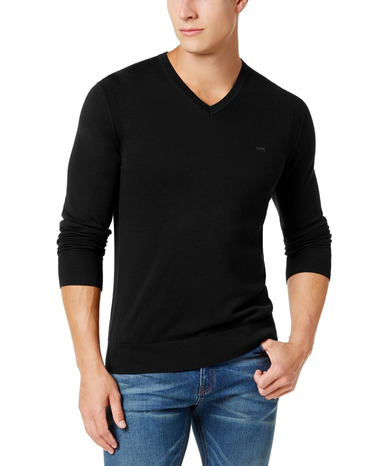 Michael Kors Mens Sweater Large VNeck Ribbed Trim Stretch L