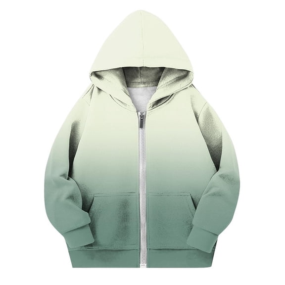 Girls Gradient Printed Hoodie Jacket Kids Zip Up Pocket Hooded Sweatshirts Kids Fleece Long Sleeve Outerwear Fall Winter Outfits 4-12 Years