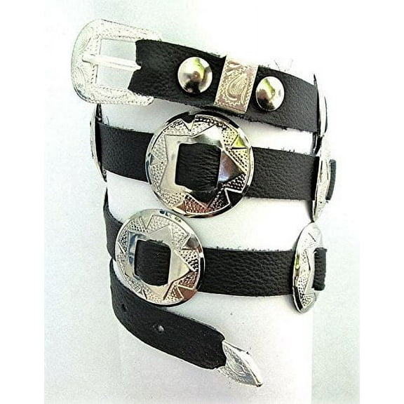 Western Hatband Hat Band Black Leather with 10 Nickel Conchos