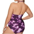 thumbnail image 4 of JGGSPWM Women's One Piece Tie Front Bathing Suit Bikini Swimwear Tie Dye Beachwear Set Summer Sleeveless Scoop Neck Plus Size Swimsuits Purple L, 4 of 7